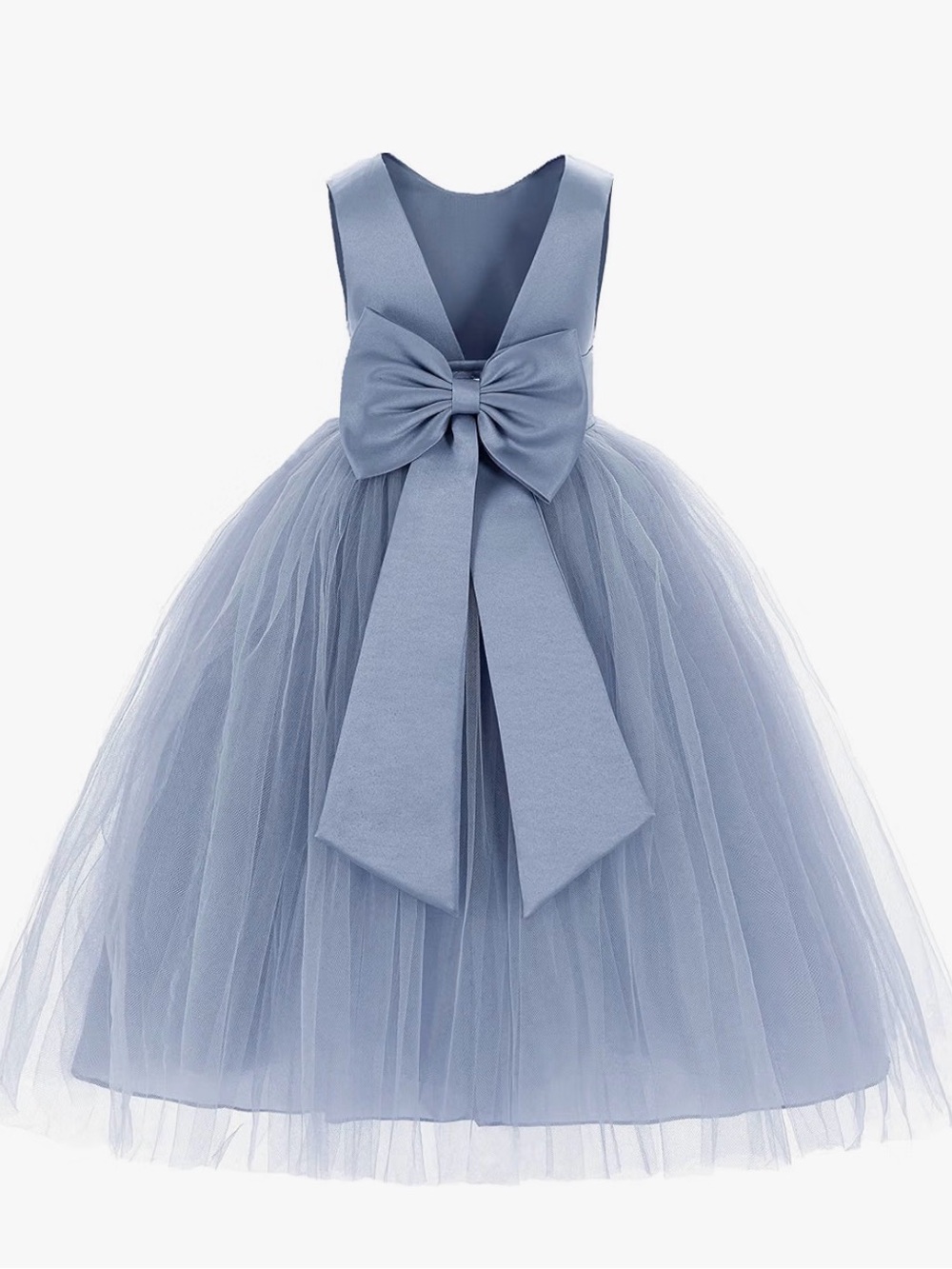 Girls Size 4 Dusty Blue Tulle Flower Girl Formal Dress Bow Wedding - Picture 2 of 4